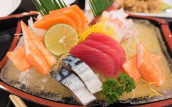 japanese sashimi set on a boat plate