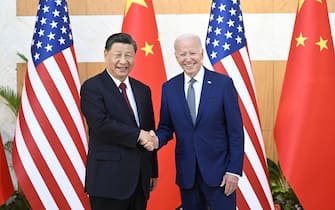 (221114) -- BALI, Nov. 14, 2022 (Xinhua) -- Chinese President Xi Jinping meets with U.S. President Joe Biden in Bali, Indonesia, Nov. 14, 2022. (Xinhua/Li Xueren) - Li Xueren -//CHINENOUVELLE_XxjpbeE007293_20221114_PEPFN0A001/Credit:CHINE NOUVELLE/SIPA/2211141503/Credit:CHINE NOUVELLE/SIPA/2211141516