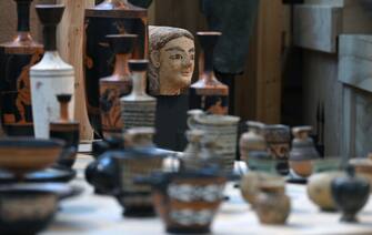 Some 600 stolen works of art that where gave back by the United States of America to the Italian Carabinieri Command for the Protection of Cultural Heritage are displayed during their presentation to journalists in Rome, Italy, 28 May 2024.   ANSA/ETTORE FERRARI