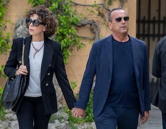 The italian tv presenter Carlo Conti with his wife Francesca Vaccaro at Roberto Cavalli's funeral, Firenze, 15 April 2024
ANSA/CLAUDIO GIOVANNINI