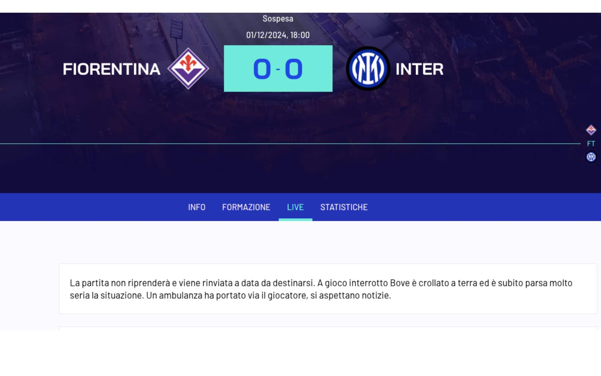 Partita rinviata: è ufficiale