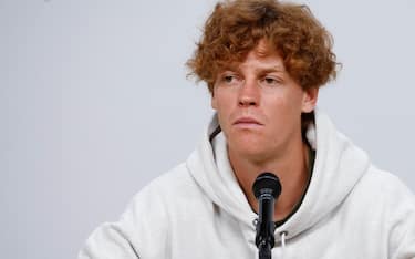 epa11366403 Jannik Sinner of Italy reacts during a press conference ahead of the French Open tennis tournament at Roland â€‹Garros in Paris, France, 24 May 2024. The 123th French Open tennis tournament starts with its first round matches on 26 May 2024.  EPA/YOAN VALAT