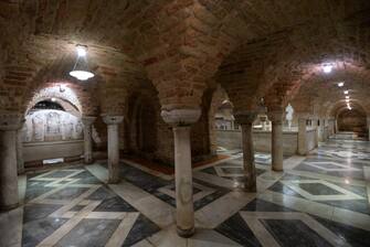 A panoramic view of the crypt under the Basilica of San Marco,  damaged by bad weather in Venice, northern Italy, 13 November 2019. A wave of bad weather has hit much of Italy on 12 November. Levels of 100-120cm above sea level are fairly common in the lagoon city and Venice is well-equipped to cope with its rafts of pontoon walkways. ANSA/ANDREA MEROLA