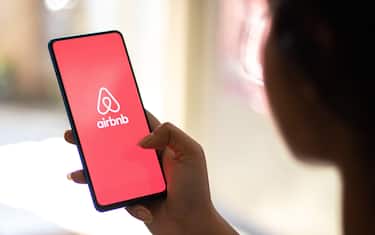 Assam, india - May 23, 2020 : Airbnb online platform to rent home with people.