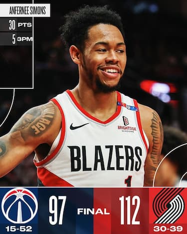 PORTLAND TRAIL BLAZERS-WASHINGTON WIZARDS 112-97