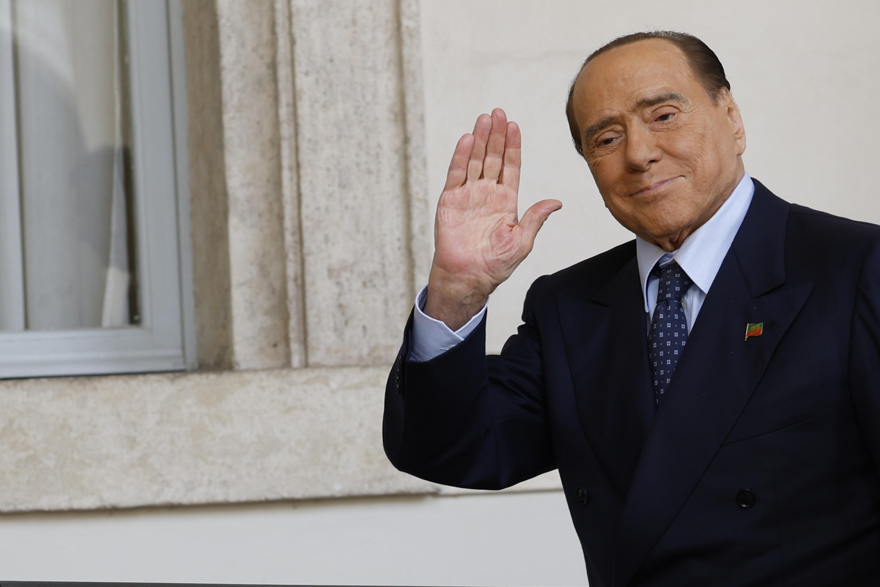 Leader of 'Forza Italia' party Silvio Berlusconi arrives for a meeting with Italian President Sergio Mattarella for the first round of formal political consultations for new governmentÂ at the Quirinale PalaceÂ in Rome, Italy, 21 October 2022.Â 
ANSA/FABIO FRUSTACI