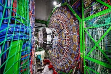 The Compact Muon Solenoid (CMS) detector assembly is pictured in a tunnel of the Large Hadron Collider (LHC) at the European Organisation for Nuclear Research (CERN), during maintenance works on February 6, 2020 in Cessy, France, near Geneva. - Six years after the historic discovery of the Higgs boson, the world's largest particle accelerator is taking a break to boost its power, hoping to find new particles that would explain, among other things, dark matter, one of the great enigmas of the Universe. (Photo by VALENTIN FLAURAUD / AFP) (Photo by VALENTIN FLAURAUD/AFP via Getty Images)