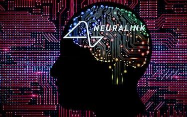 Neuralink displayed on mobile in this multiple exposure photo illustration. On 16 April 2023 in Brussels, Belgium(Photo illustration by Jonathan Raa/NurPhoto via Getty Images)