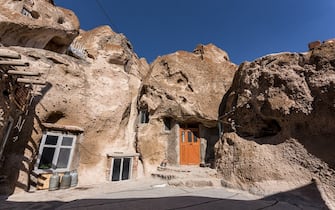 Still inhabited manmade houses dwelled in volcanic rocks in Kandovan village, East Azerbaijan Province, Iran on September 24, 2018 (Photo by Dominika Zarzycka/NurPhoto via Getty Images)