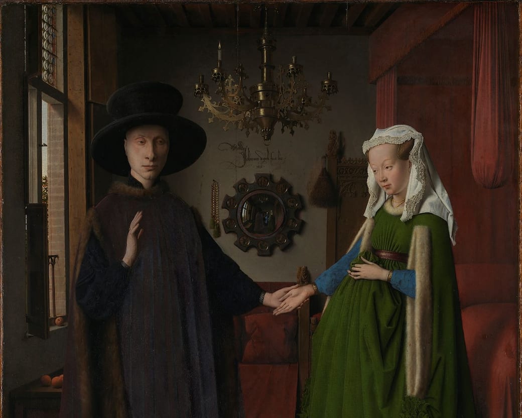 Jan van Eyck, Portrait of Giovanni(?) Arnolfini and his Wife Short title The Arnolfini Portrait, 1434, oil on wood, 82.2 × 60 cm © The National Gallery, London