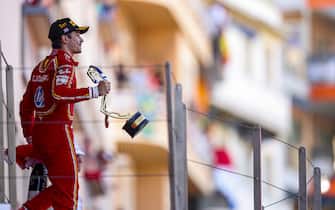 LECLERC Charles (mco), Scuderia Ferrari SF-24, portrait celebrate his win on podium during the Formula 1 Grand Prix de Monaco 2024, 8th round of the 2024 Formula One World Championship from May 23 to 26, 2024 on the Circuit de Monaco, in Monaco