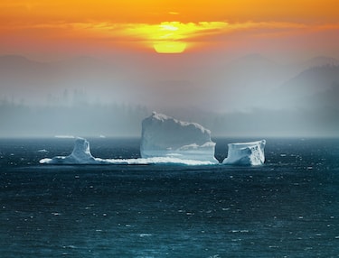 Climate change sea ice melting, Arctic glacier melting temperature , rising sea levels for icebergs melting. Arctic region.