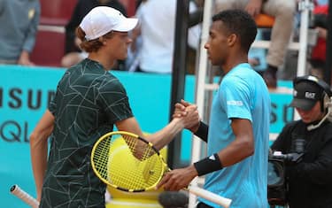 Félix Auger-Aliassime of Canada and Jannik Sinner of Italy during the Mutua Madrid Open 2022 tennis tournament on May 5, 2022 at Caja Magica stadium in Madrid, Spain. Photo by Laurent Lairys/ABACAPRESS.COM