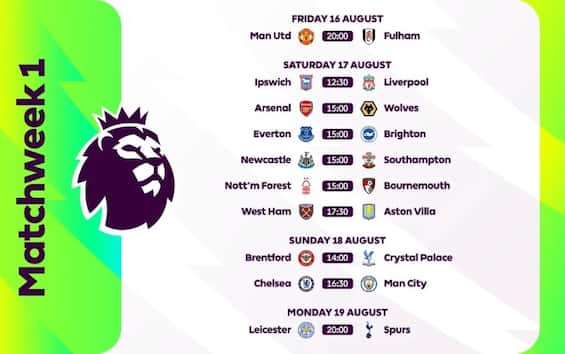 Premier League 2024 2025, calendario partite e date del campionato