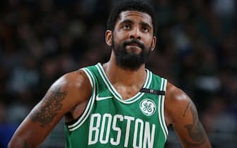 MILWAUKEE, WI - MAY 8: Kyrie Irving #11 of the Boston Celtics looks on during Game Five of the Eastern Conference Semifinals of the 2019 NBA Playoffs on May 8, 2019 at the Fiserv Forum in Milwaukee, Wisconsin. NOTE TO USER: User expressly acknowledges and agrees that, by downloading and/or using this photograph, user is consenting to the terms and conditions of the Getty Images License Agreement. Mandatory Copyright Notice: Copyright 2019 NBAE (Photo by Nathaniel S. Butler/NBAE via Getty Images)