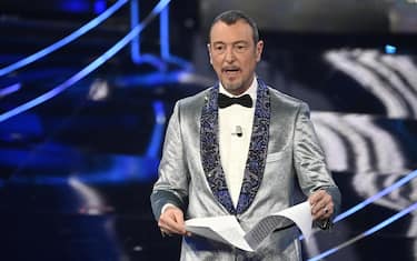 Sanremo Festival host and artistic director Amadeus on stage at the Ariston theatre during the 74th Sanremo Italian Song Festival in Sanremo, Italy, 09 February 2024. The music festival runs from 06 to 10 February 2024.   ANSA/RICCARDO ANTIMIANI