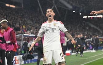 Benfica's Argentine midfielder #11 Angel Di Maria celebrates after scoring the 0-1 goal during the UEFA Champions League group D football match between FC Salzburg and SL Benfica in Salzburg, Austria, on December 12, 2023. (Photo by KERSTIN JOENSSON / AFP)