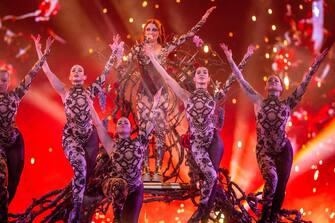 09 May 2024, Sweden, MalmÃ¶: Angelina Mango (M) from Italy performs "La noia" on the stage of the Eurovision Song Contest (ESC) 2024 in the second semi-final at the MalmÃ¶ Arena. The motto of the world's biggest singing competition is "United By Music". Photo: Jens BÃ¼ttner/dpa (Photo by Jens BÃ¼ttner/picture alliance via Getty Images)