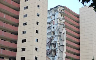 TEHRAN, IRAN - JUNE 13:  A building in Nobonyad Square is shown having suffered significant damage in Israeli airstrikes on June 13, 2025 in Tehran, Iran. (Photo by Majid Saeedi/Getty Images)