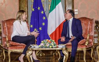 Italian Senate's President Ignazio La Russa as he meets  European Parliament President Roberta Metsola at Palazzo Giustiniani, Roma 17 Febbraio 2023. ANSA/SENATO PRESS OFFICE +++ NO SALES, EDITORIAL USE ONLY +++ NPK +++