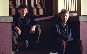 From left to right: SEAN PENN and TIM ROBBINS in Warner Bros. Pictures' and Village Roadshow Pictures' drama Mystic River, a Malpaso Production also starring Kevin Bacon and Laurence Fishburne.

PHOTOGRAPHS TO BE USED SOLELY FOR ADVERTISING, PROMOTION, PUBLICITY OR REVIEWS OF THIS SPECIFIC MOTION PICTURE AND TO REMAIN THE PROPERTY OF THE STUDIO. NOT FOR SALE OR REDISTRIBUTION
