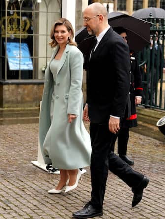 First Lady of Ukraine Olena Zelenska and the Prime Minister of Ukraine, Denys Shmyhal (right) arriving at Westminster Abbey, central London, ahead of the coronation ceremony of King Charles III and Queen Camilla. Picture date: Saturday May 6, 2023.