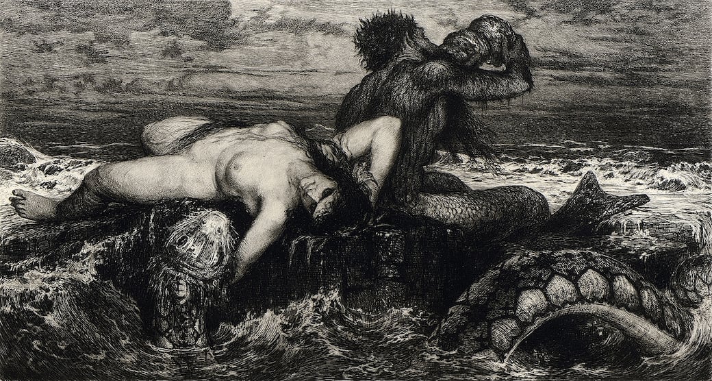 Arnold_Böcklin_Meeresidylle_Idilio_Marino_(d’après_Triton_und_Nereide_1874)_1880_acquaforte_di_Wilhelm_Hecht_da_«Die_Graphischen_Künste»_anno_II_(1880)..jpg