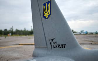 UKRAINE - AUGUST 2, 2022 - An UkrJet drone is pictured during the presentation of unmanned aerial vehicles for the Armed Forces, Ukraine. This photo cannot be distributed in the Russian Federation.