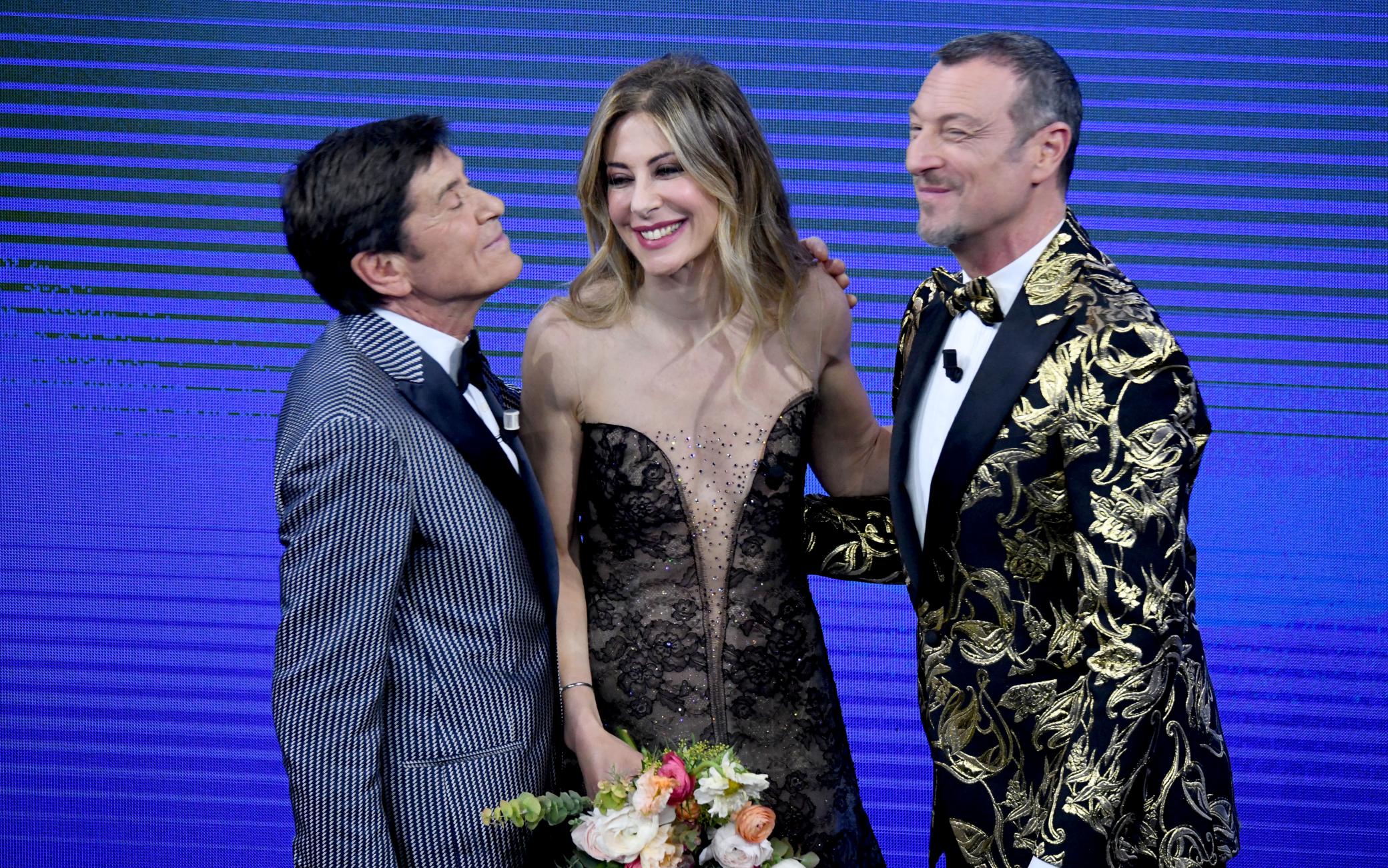 Sanremo, 73° Festival della Canzone italiana, Seconda Serata. Francesca Fagnani con Amadeus e Gianni Morandi