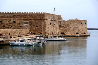 Fortress and harbour in the port of Heraklion in Crete Greece