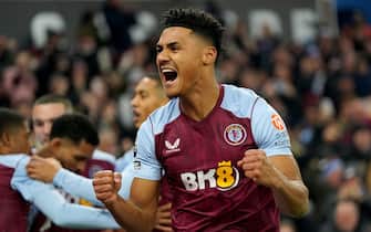 Aston Villa's Ollie Watkins celebrates after John McGinn (not pictured) scored the first goal of the game during the Premier League match at Villa Park, Birmingham. Picture date: Saturday December 9, 2023.