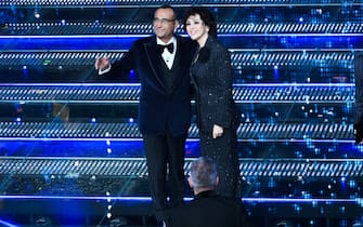 Sanremo, 75° Festival della Canzone Italiana 2025 - Prima Serata. Nella Foto Carlo conti e la moglie Francesca Vaccaro