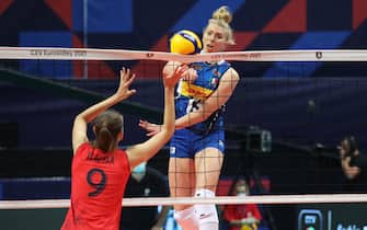 Zadar, Croatia, August 20th 2021 Sarah Luisa Fahr (13 Italy) in action during  CEV EuroVolley 2021 Women volleyball game between Italy v  Belarus - Kresimir Cosic Hall in Zadar, Croatia  (Photo by NENAD OPACIC/SPP/Sipa USA)