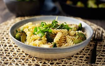 Home made freshness grilled broccoli with fusilli pasta,rocket leaves,spinach and watercress,capers,chilli flakes and olive oil.