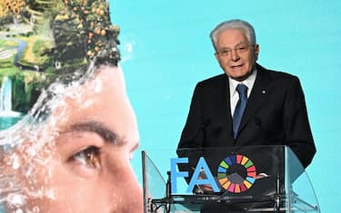 Il Presidente della Repubblica, Sergio Mattarella, nel corso della sua partecipazione al World Food Day prganizzato presso la sede della FAO. Roma, 13 ottobre 2023. ANSA/CLAUDIO PERI
