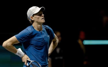 ROTTERDAM - Jannik Sinner (ITA) in action against Daniil Medvedev (RUS) on the last day of the ABN AMRO Open tennis tournament in Ahoy. AP SANDER KING (Photo by ANP via Getty Images)