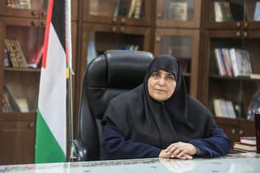GAZA CITY, GAZA - MARCH 24: Jamila al-Shanti, became the first woman to be elected to Hamas' political bureau member, speaks during an exclusive interview in Gaza City, Gaza on March 24, 2021. (Photo by Ali Jadallah/Anadolu Agency via Getty Images)
