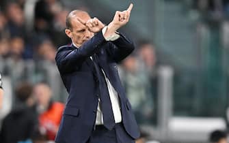 Juventus coach Massimiliano Allegri gesture during the first leg semifinals of the UEFA Europa League soccer match Juventus FC vs Sevilla FC at the Allianz Stadium in Turin, Italy, 11 May 2023 ANSA/ALESSANDRO DI MARCO