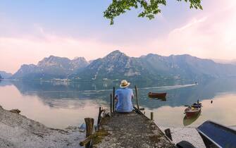 Italien, Lombardei, Idrosee, Morgenstimmung am Idrosee