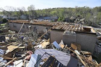 LITTLE ROCK, AR, UNITED STATES - APRIL 02: A view of the area after the tornado covering a path of dozens of miles in length caused severe damage in Little Rock, Arkansas, United States on April 02, 2023. Tornadoes that ravaged the US have killed at least 26 people, injuring dozens across southern and midwestern parts of the country, according to officials on Sunday. Houses and workplaces were heavily damaged and thousands were left without power in regions hit by tornadoes and storms. (Photo by Peter Zay/Anadolu Agency via Getty Images)