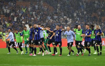 Fc Inter’s players jubilate at the end of  the Italian serie A soccer match between Fc Inter  and Milan  Giuseppe Meazza stadium in Milan, 16 September 2023.
ANSA / MATTEO BAZZI