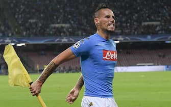 Napoli's Marek Hamsik jubilates after scoring the goal during the UEFA Champions League group B soccer match SSC Napoli vs SL Benfica at San Paolo stadium in Naples, Italy, 28 September 2016.
ANSA/CIRO FUSCO