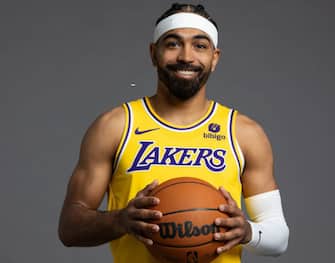 EL SEGUNDO, CA - OCTOBER 02: Gabe Vincent #7 of the Los Angeles Lakers poses for a portrait during 2023-24 NBA Media Day on October 2, 2023 at UCLA Health Training Center in El Segundo, California. NOTE TO USER: User expressly acknowledges and agrees that, by downloading and/or using this Photograph, user is consenting to the terms and conditions of the Getty Images License Agreement. Mandatory Copyright Notice: Copyright 2023 NBAE (Photo by Atiba Jefferson/NBAE via Getty Images)