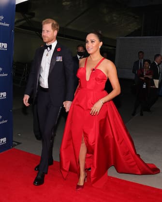 NEW YORK, NEW YORK - NOVEMBER 10: Prince Harry, Duke of Sussex, and Meghan, Duchess of Sussex attend on November 10, 2021 in New York City. (Photo by Theo Wargo/Getty Images for Intrepid Sea, Air, & Space Museum)