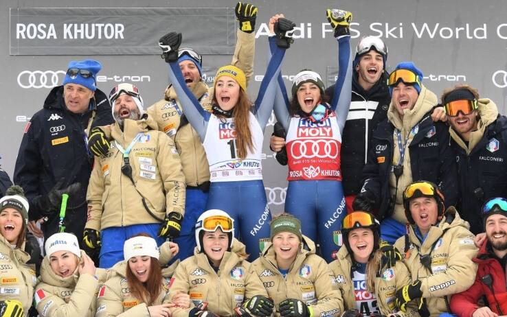 La festa di Brignone e Goggia (foto Getty)