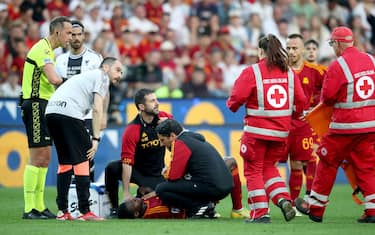 Roma s Evan N'Dicka injured during the Italian Serie A soccer match Udinese Calcio vs AS Roma at the Friuli - Dacia Arena stadium in Udine, Italy, 14 April 2024. ANSA / GABRIELE MENIS