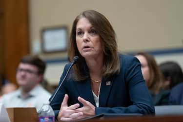 US Secret Service Director Kimberly Cheatle testifies during a House Oversight Committee hearing examining potential security failures surrounding the attempted assassination on former US President Donald Trump, on Capitol Hill in Washington, DC, July 22, 2024. The Secret Service has faced intense scrutiny since the July 13 shooting in Butler, Pennsylvania, during which a gunman opened fire on the Republican presidential candidate from an exposed rooftop some 150 yards (meters) away from the stage where Trump was speaking. (Photo by Chris Kleponis / AFP)