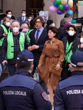 La citta' set del film di Ridley Scott 'House of Gucci' su Maurizio Gucci e Patrizia Reggiani. Protagonisti Lady Gaga e Adam Driver.