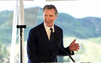 AGOURA HILLS, CALIFORNIA - APRIL 22: Governor of California Gavin Newsom speaks during the Wallis Annenberg Wildlife Crossing Groundbreaking Celebration on April 22, 2022 in Agoura Hills, California. (Photo by Vivien Killilea/Getty Images for The National Wildlife Federation )