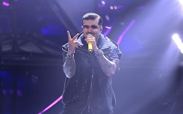 Italian singer Geolier performs on stage at the Ariston theatre during the 74th Sanremo Italian Song Festival, in Sanremo, Italy, 07 February 2024. The music festival will run from 06 to 10 February 2024.  ANSA/RICCARDO ANTIMIANI
